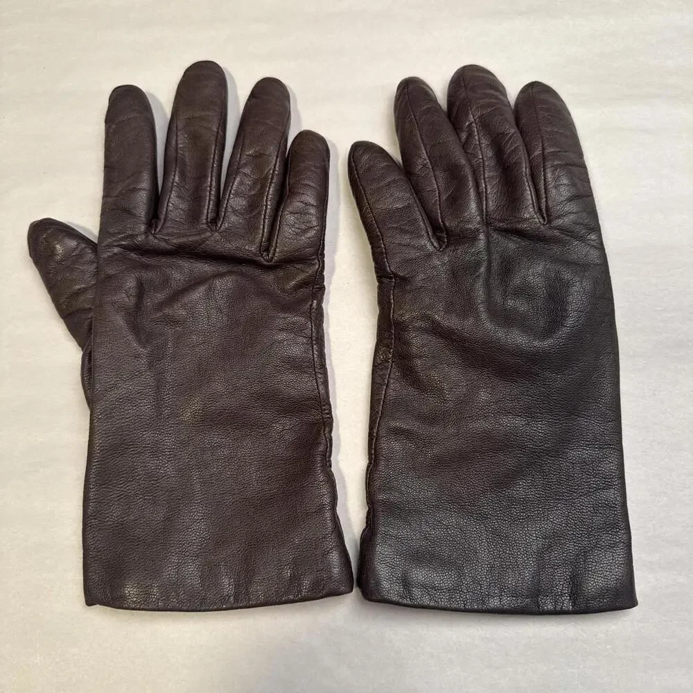 Vintage Fownes Espresso Brown‎ Leather Gloves 100% Cashmere Lined size 7